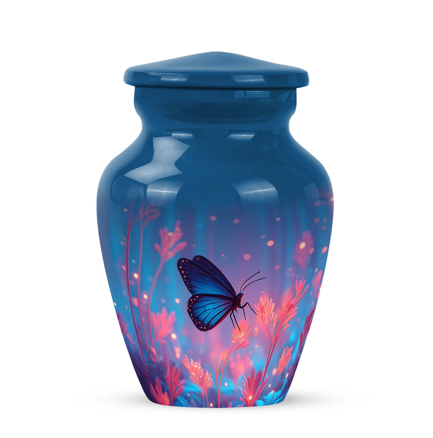 Personalized Blue Steadfast Butterfly Cremation Urns for Human Ashes - 10-inch, 200 cu in - Yatskia