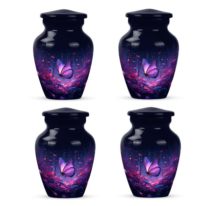 Sky Blue Butterfly Cremation Urn side profile showing urn shape - timeless butterfly motif etched into premium metal - 10 inch aluminum urn for cremated remains
