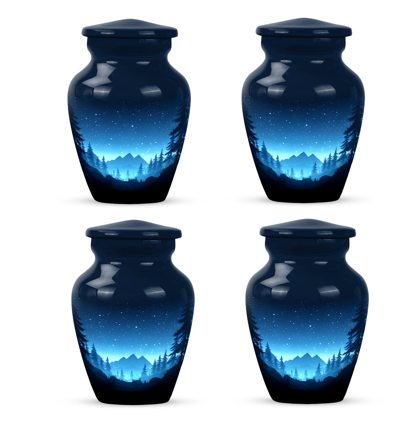 Cornflower Blue Blue Cremation Urn side profile showing urn shape - traditional blue engraving with hand-polished finish - 10 inch aluminum urn for cremated remains