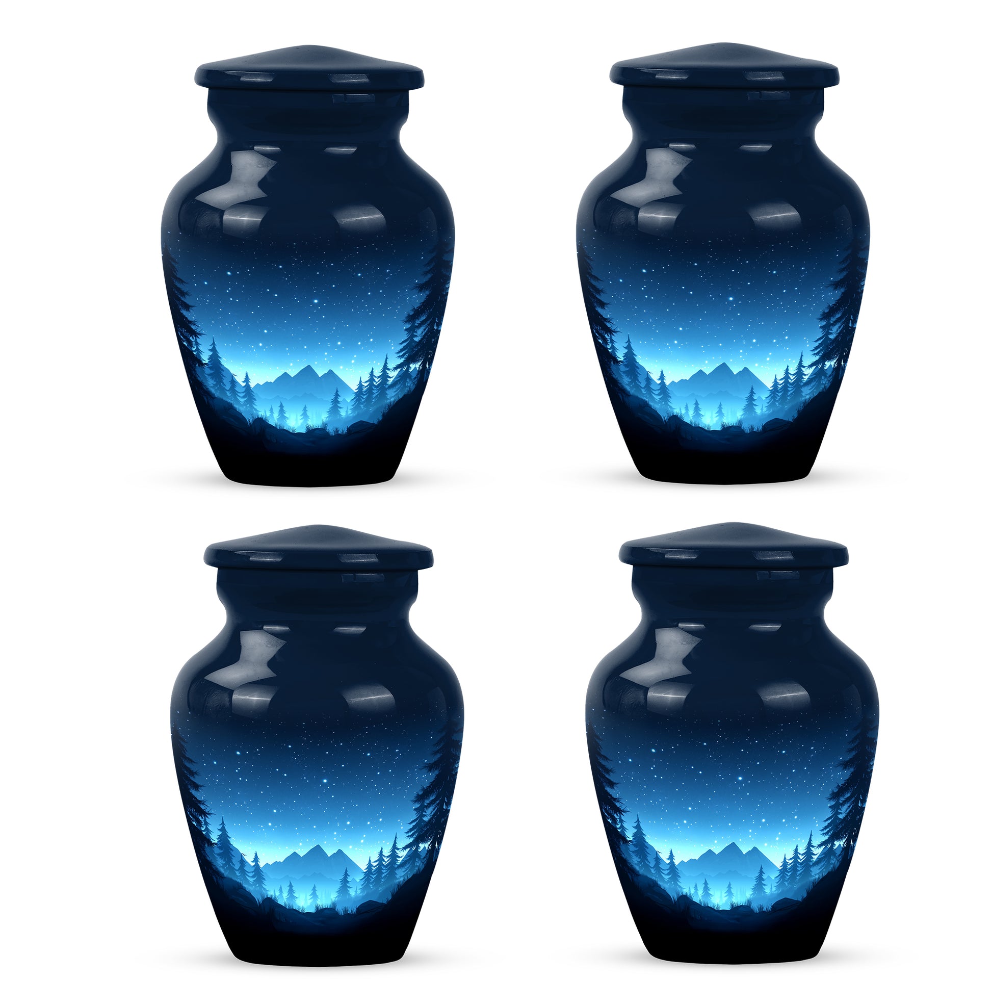 Cornflower Blue Blue Cremation Urn side profile showing urn shape - traditional blue engraving with hand-polished finish - 10 inch aluminum urn for cremated remains