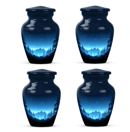 Cornflower Blue Blue Cremation Urn side profile showing urn shape - traditional blue engraving with hand-polished finish - 10 inch aluminum urn for cremated remains