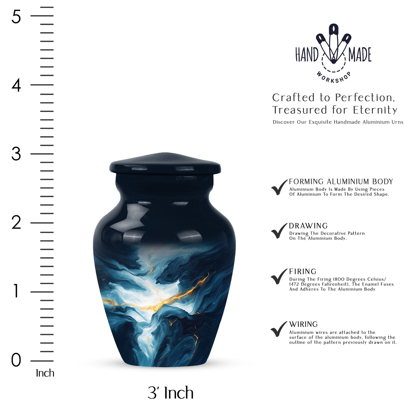 Serene Blue Blue Cremation Urn close-up of engraving and surface detail - elegant classic blue relief with fine detailing - mini keepsake memorial for portion of cremation ashes