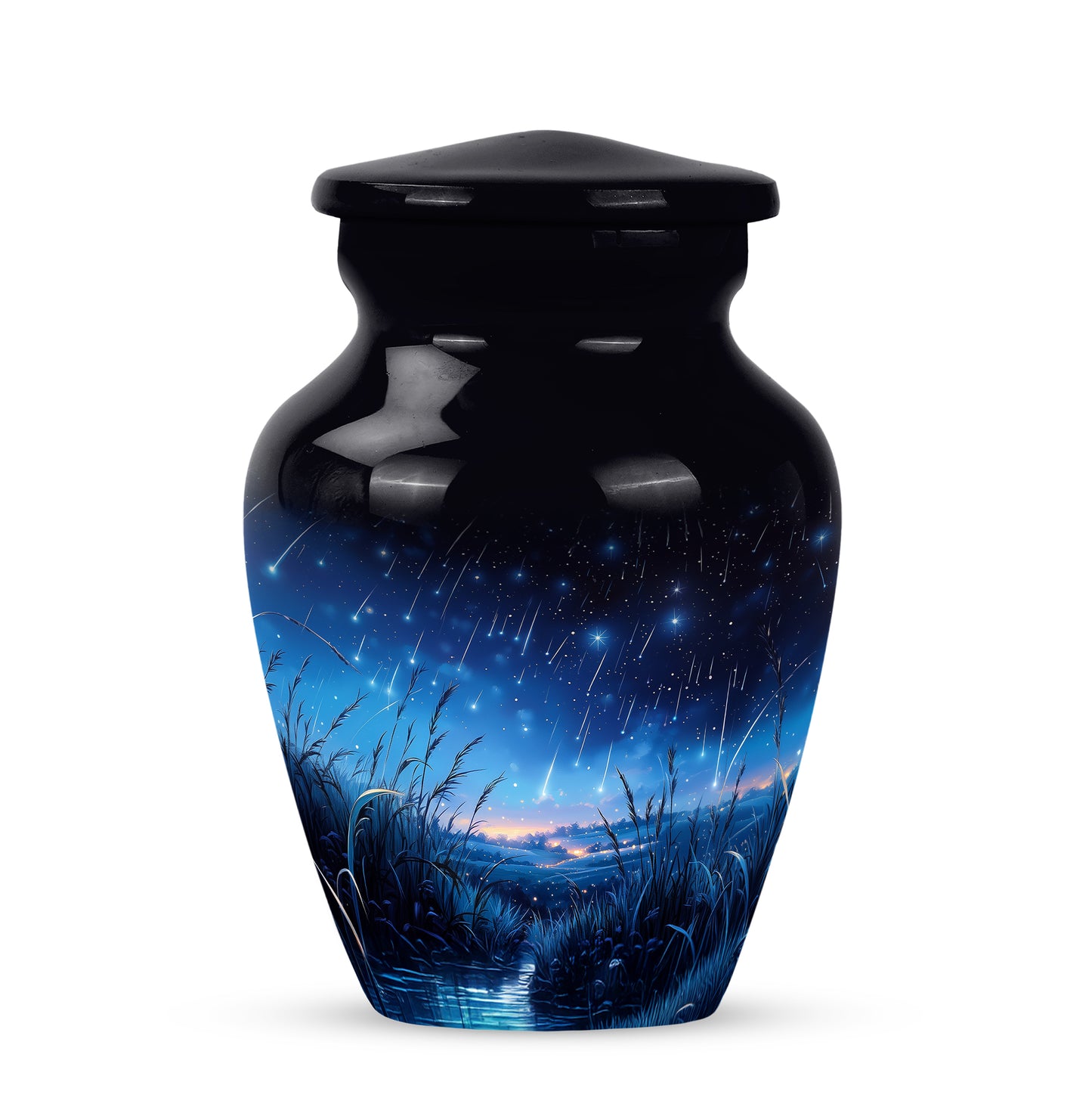 Personalized Black Cherished Blue Cremation Urns for Human Ashes - 10-inch, 200 cu in - Yatskia