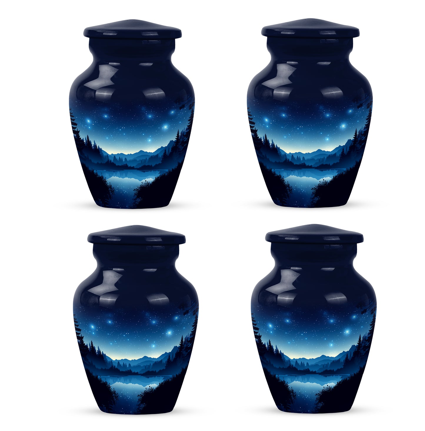 Royal Blue Blue Cremation Urn side profile showing urn shape - traditional blue engraving with hand-polished finish - 10 inch aluminum urn for cremated remains