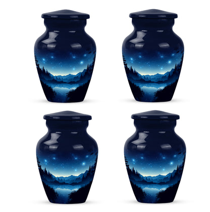 Royal Blue Blue Cremation Urn side profile showing urn shape - traditional blue engraving with hand-polished finish - 10 inch aluminum urn for cremated remains