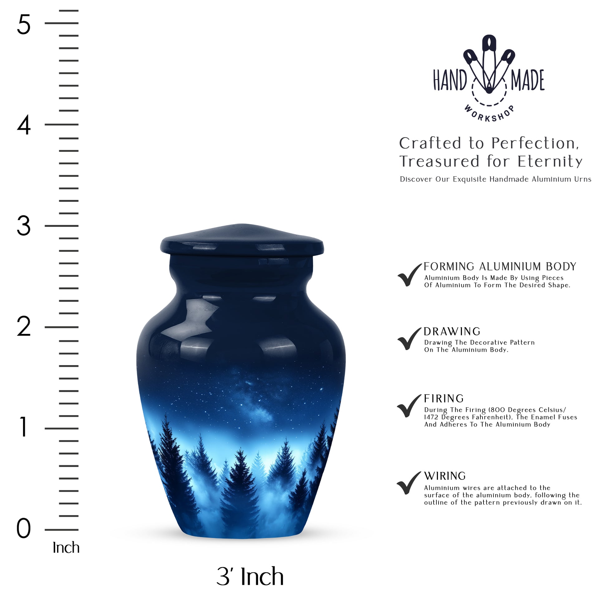 Icy Blue Blue Cremation Urn close-up of engraving and surface detail - timeless blue motif etched into premium metal - mini keepsake memorial for portion of cremation ashes