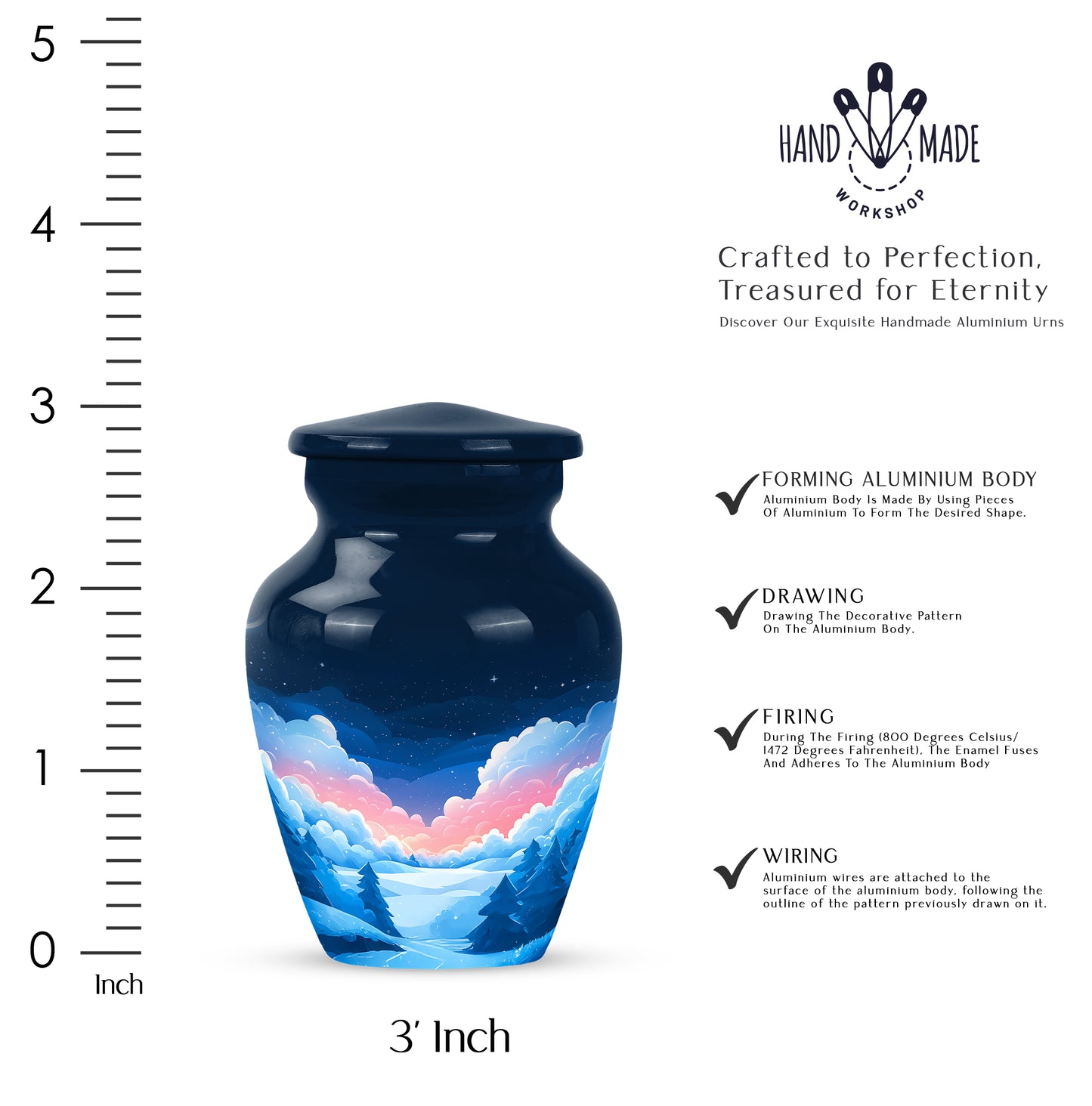 Slate Blue Blue Cremation Urn close-up of engraving and surface detail - timeless blue motif etched into premium metal - mini keepsake memorial for portion of cremation ashes