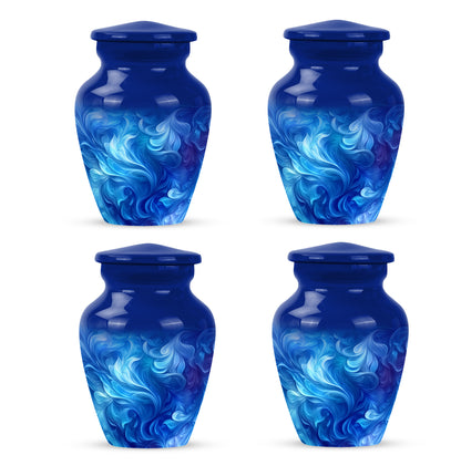 Sapphire Blue Blue Cremation Urn side profile showing urn shape - traditional blue engraving with hand-polished finish - 10 inch aluminum urn for cremated remains