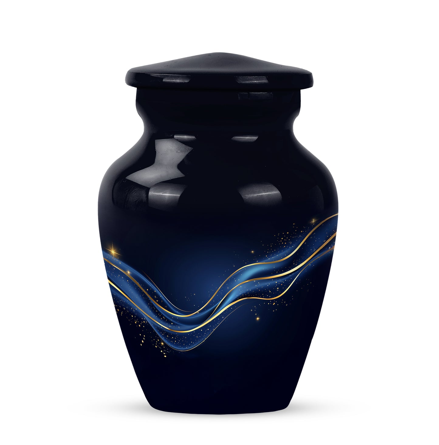 Timeless Black Blue Cremation Urn for Ashes - 10-inch, 200 cu in - Yatskia
