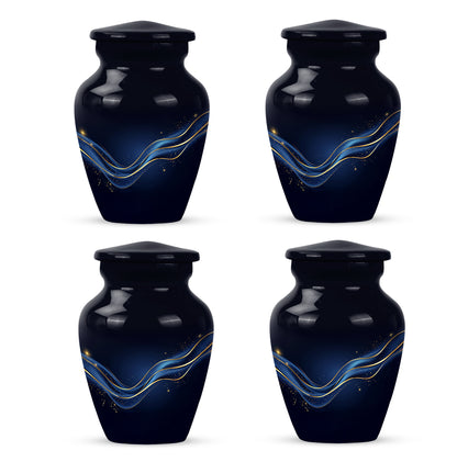 Charcoal Black Blue Cremation Urn side profile showing urn shape - traditional blue engraving with hand-polished finish - 10 inch aluminum urn for cremated remains