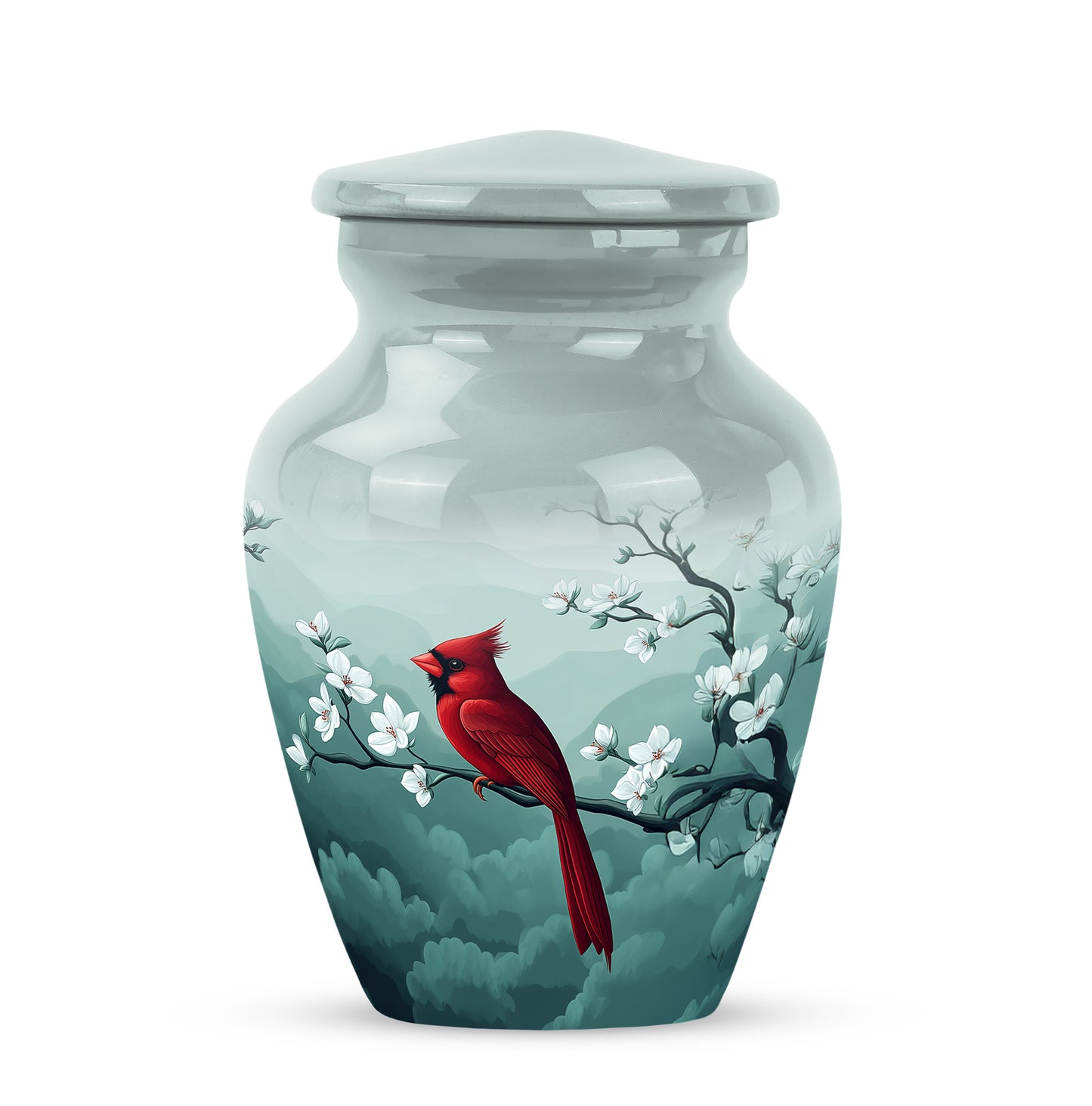 Graceful Silver Cardinal Promise Urn for Human Ashes - 10-inch, 200 cu in - Yatskia