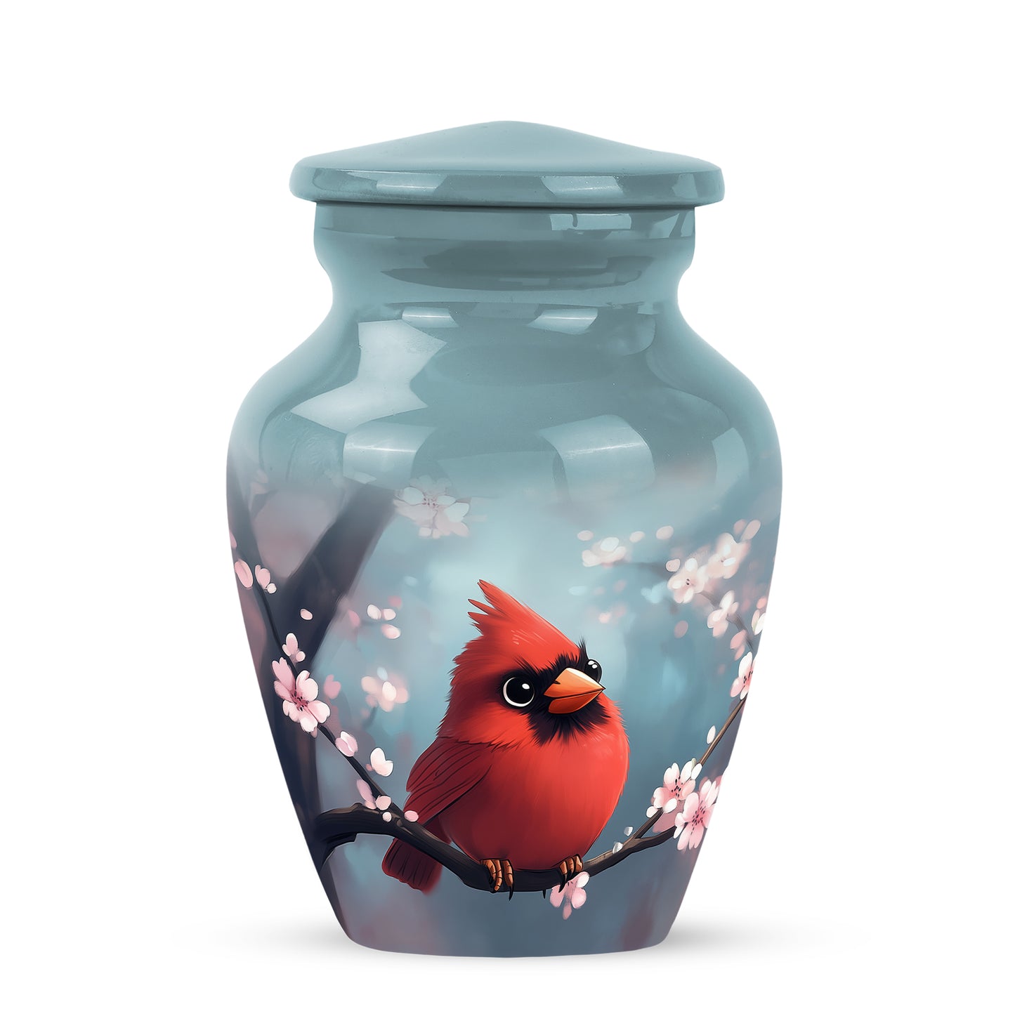Teal Comforting Cardinal Memorial Urn for Ashes - 10-inch, 200 cu in - Yatskia