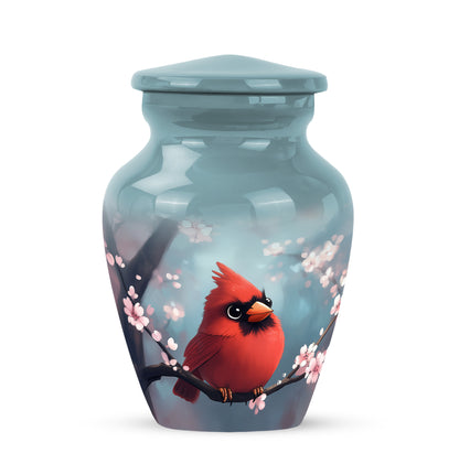 Teal Comforting Cardinal Memorial Urn for Ashes - 10-inch, 200 cu in - Yatskia