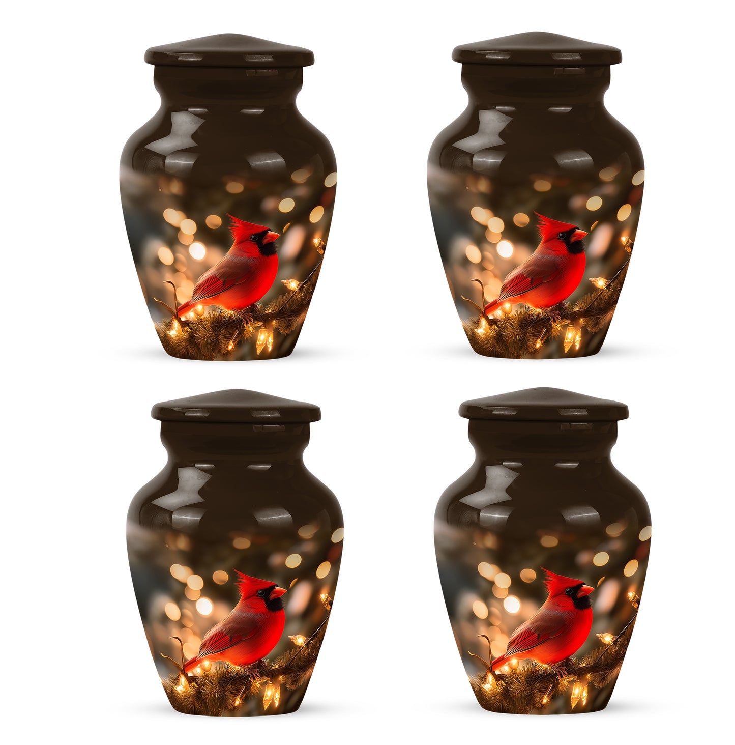 Harvest Gold Cardinal Cremation Urn side profile showing urn shape - traditional cardinal engraving with hand-polished finish - 10 inch aluminum urn for cremated remains