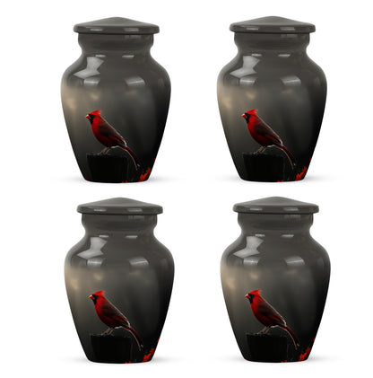 Onyx Black Cardinal Cremation Urn side profile showing urn shape - elegant classic cardinal relief with fine detailing - 10 inch aluminum urn for cremated remains