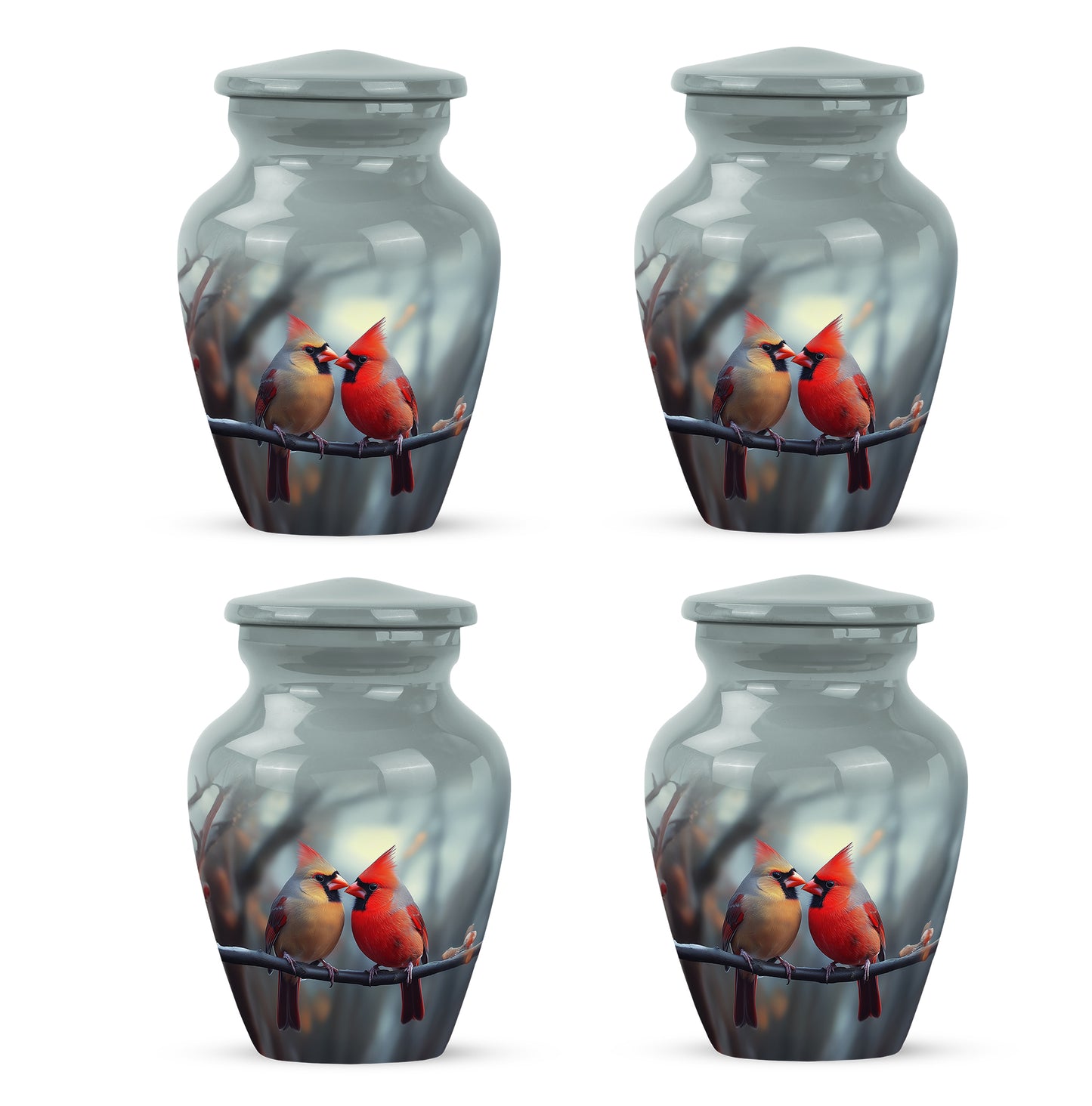 Storm Gray Cardinal Cremation Urn side profile showing urn shape - traditional cardinal engraving with hand-polished finish - 10 inch aluminum urn for cremated remains