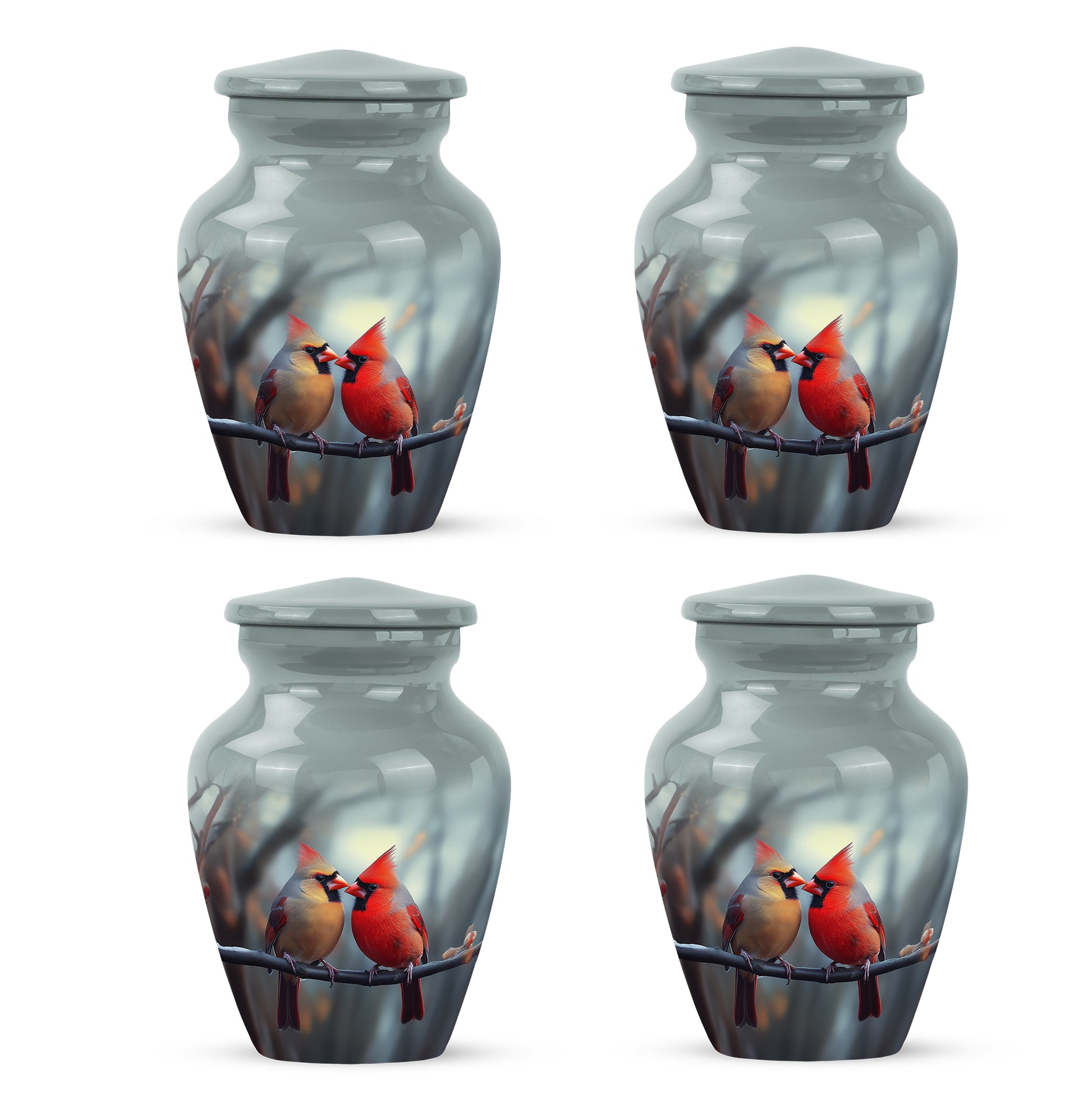 Storm Gray Cardinal Cremation Urn side profile showing urn shape - traditional cardinal engraving with hand-polished finish - 10 inch aluminum urn for cremated remains