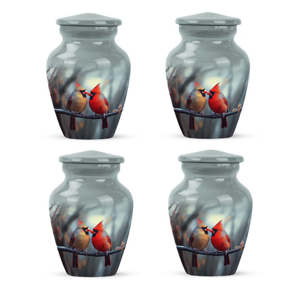 Storm Gray Cardinal Cremation Urn side profile showing urn shape - traditional cardinal engraving with hand-polished finish - 10 inch aluminum urn for cremated remains