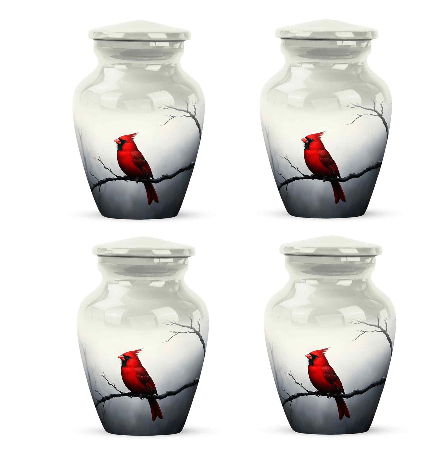 Antique Silver Cardinal Cremation Urn side profile showing urn shape - traditional cardinal engraving with hand-polished finish - 10 inch aluminum urn for cremated remains