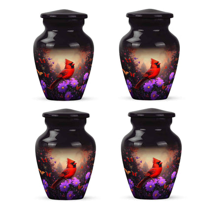Midnight Black Cardinal Cremation Urn side profile showing urn shape - traditional cardinal engraving with hand-polished finish - 10 inch aluminum urn for cremated remains