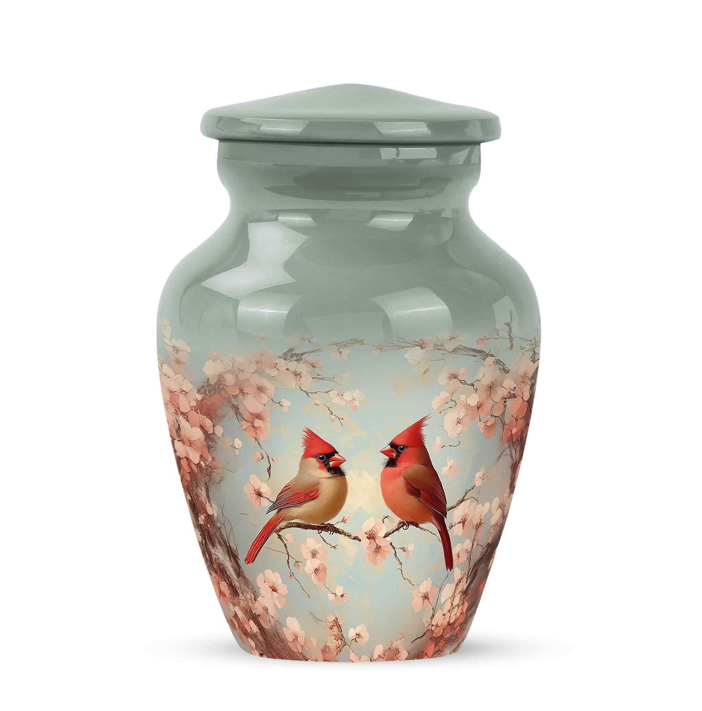 Stunning Gray Cardinal Testament Urn for Human Ashes - 10-inch, 200 cu in - Yatskia