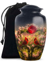 Red Cardinal Bird Urn For Cremation – Floral Memorial Urn for Human Ashes