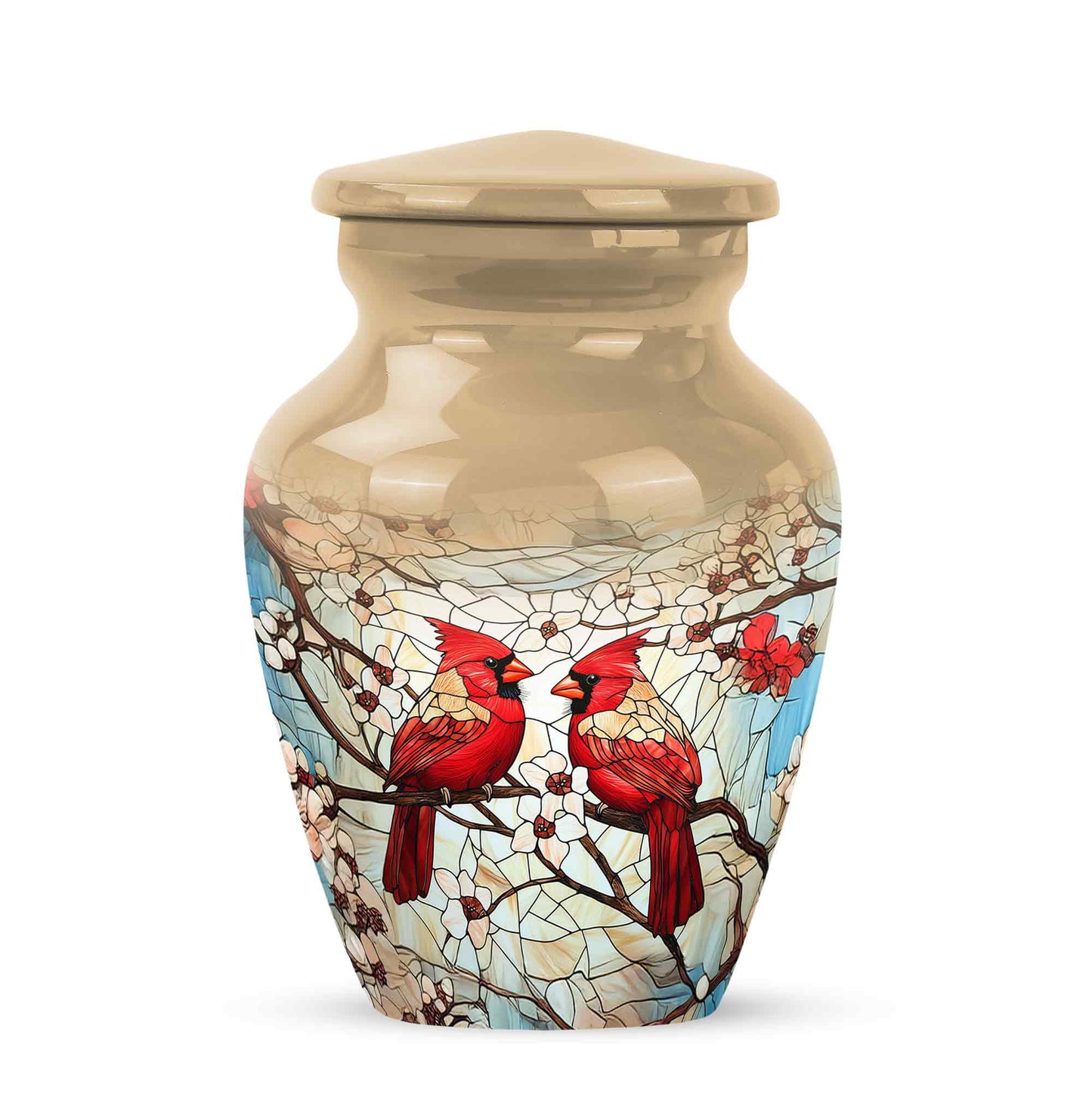 Gold Exquisite Cardinal Memorial Urn for Ashes - 10-inch, 200 cu in - Yatskia