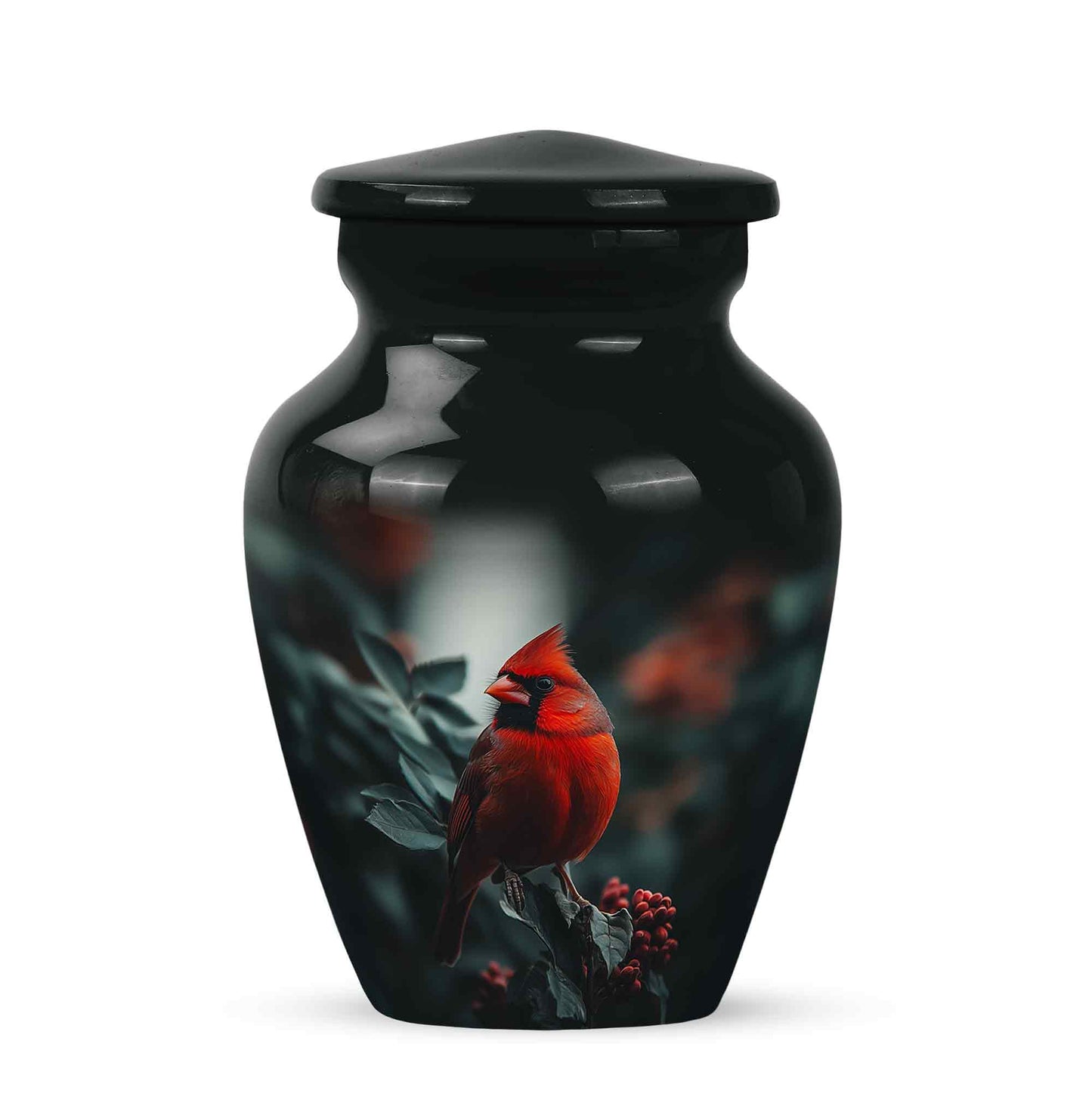 Black Breathtaking Cardinal Memorial Urn for Ashes - 10-inch, 200 cu in - Yatskia