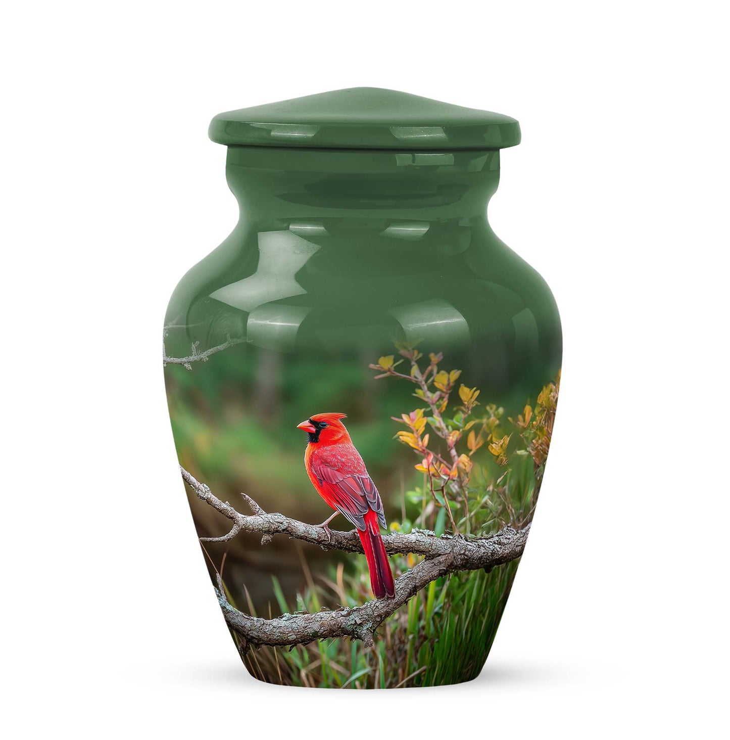 Everlasting Green Cardinal Comfort Urn for Human Ashes - 10-inch, 200 cu in - Yatskia