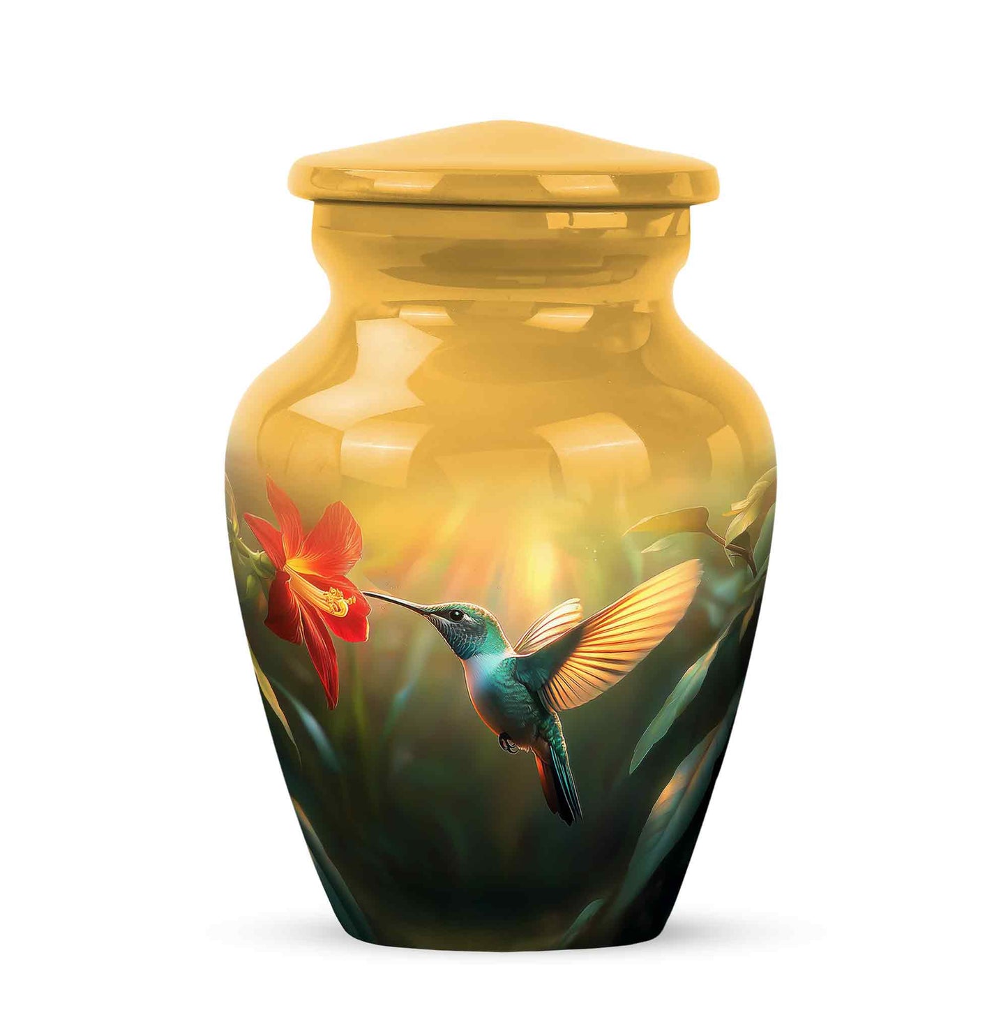 Personalized Hummingbird Cremation Urns - Pristine Gold 10-inch, 200 cu in - Yatskia