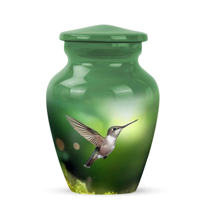 Green Resounding Hummingbird Memorial Urn for Ashes - 10-inch, 200 cu in - Yatskia