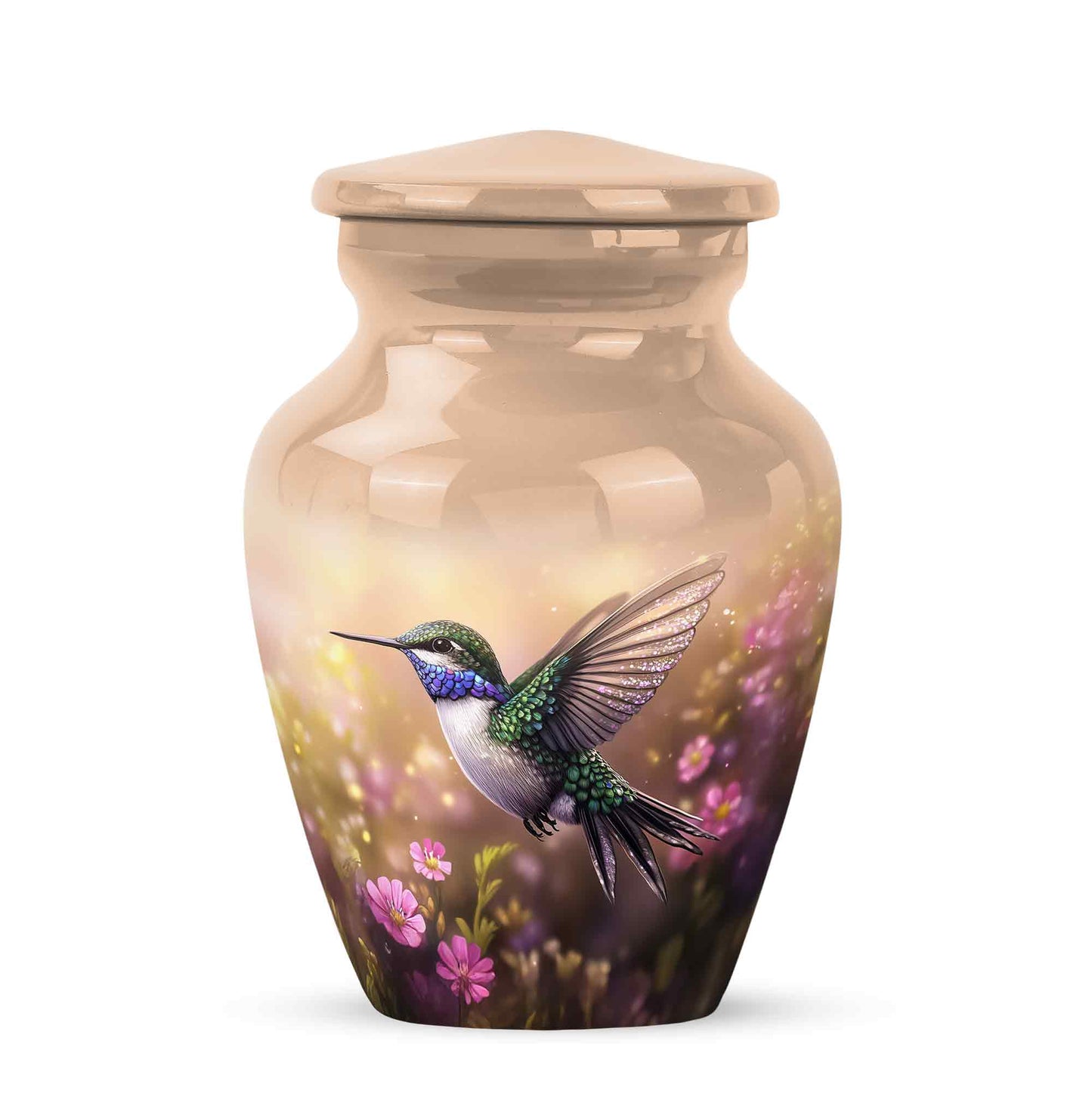 Gold Hummingbird Tribute Cremation Urns for Human Ashes - 10-inch, 200 cu in - Yatskia