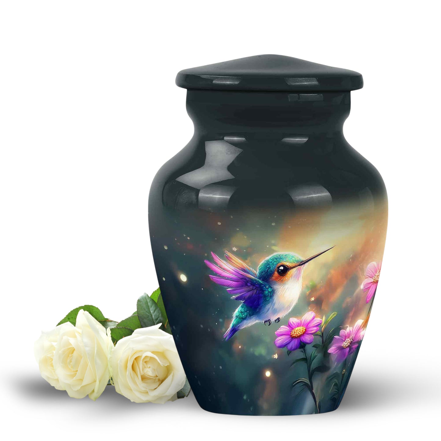 Personalized Refined Hummingbird Cremation Urns - Teal 10-inch, 200 cu in - Yatskia