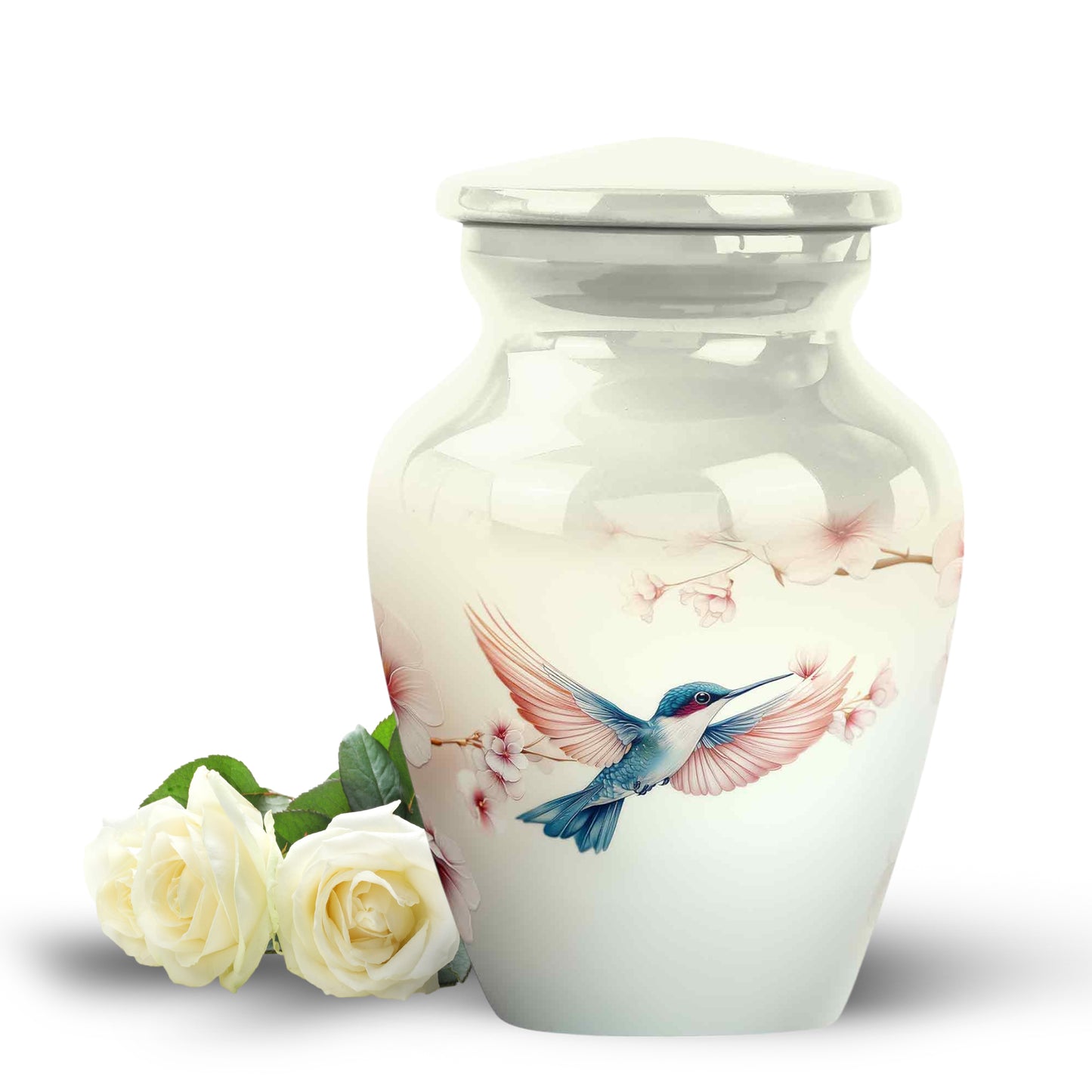 Dignified White Hummingbird Cremation Urn for Ashes - 10-inch, 200 cu in - Yatskia