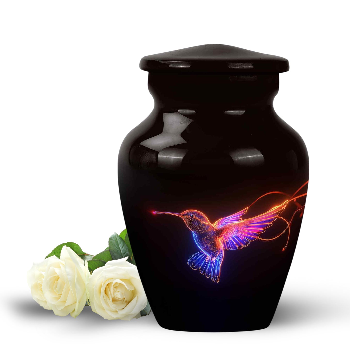 Black Resounding Hummingbird Memorial Urn for Ashes - 10-inch, 200 cu in - Yatskia