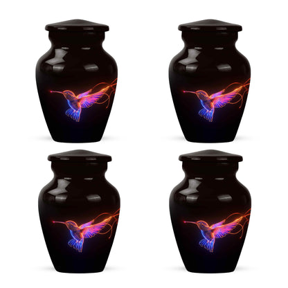 Jet Black Hummingbird Cremation Urn side profile showing urn shape - timeless hummingbird motif etched into premium metal - 10 inch aluminum urn for cremated remains