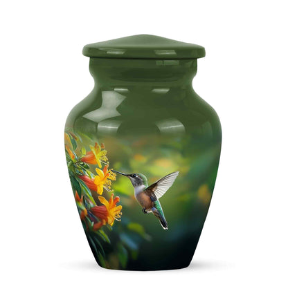Green Comforting Hummingbird Memorial Urn for Ashes - 10-inch, 200 cu in - Yatskia