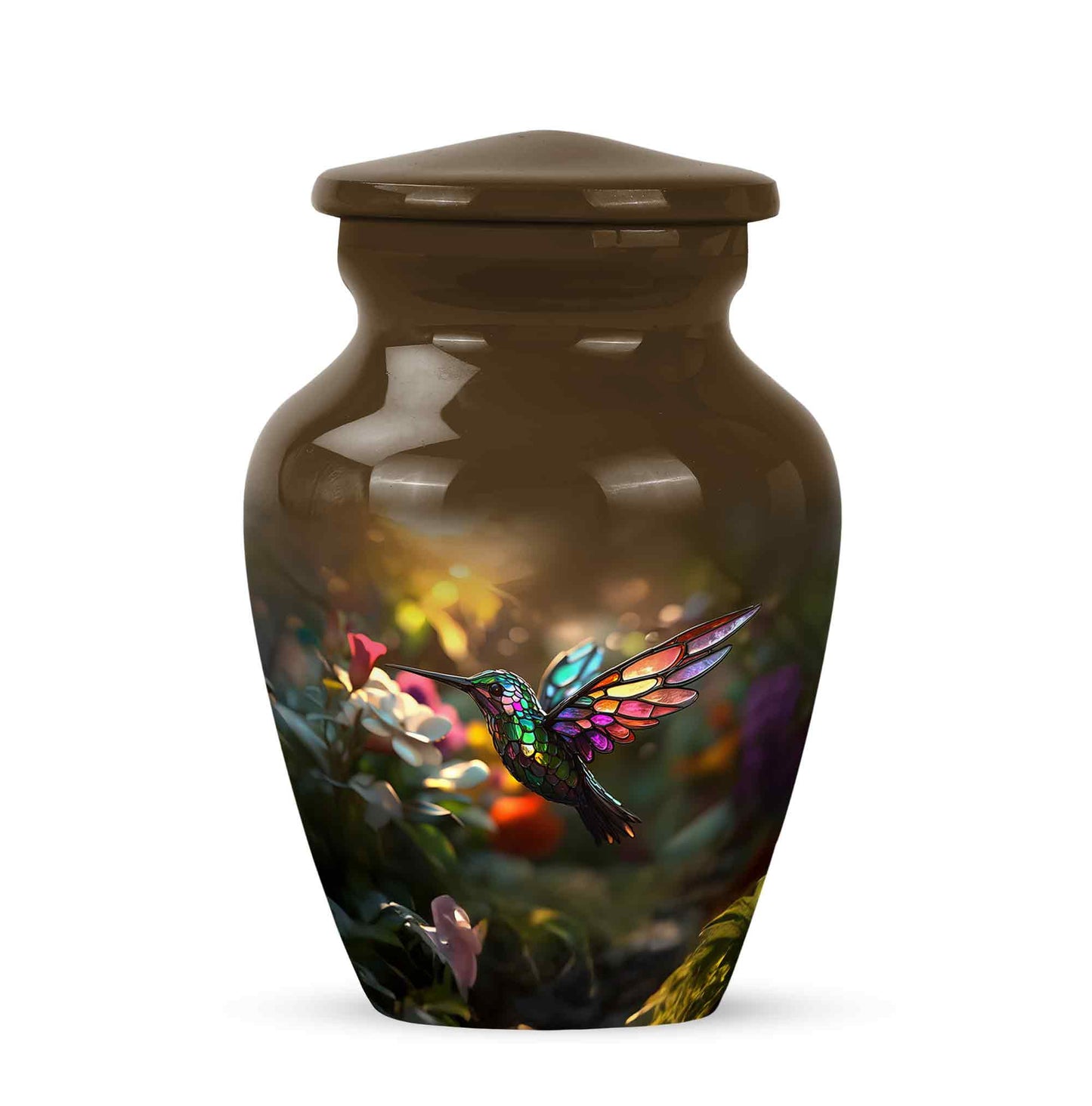 Gold Hummingbird Guardian Cremation Urns for Human Ashes - 10-inch, 200 cu in - Yatskia