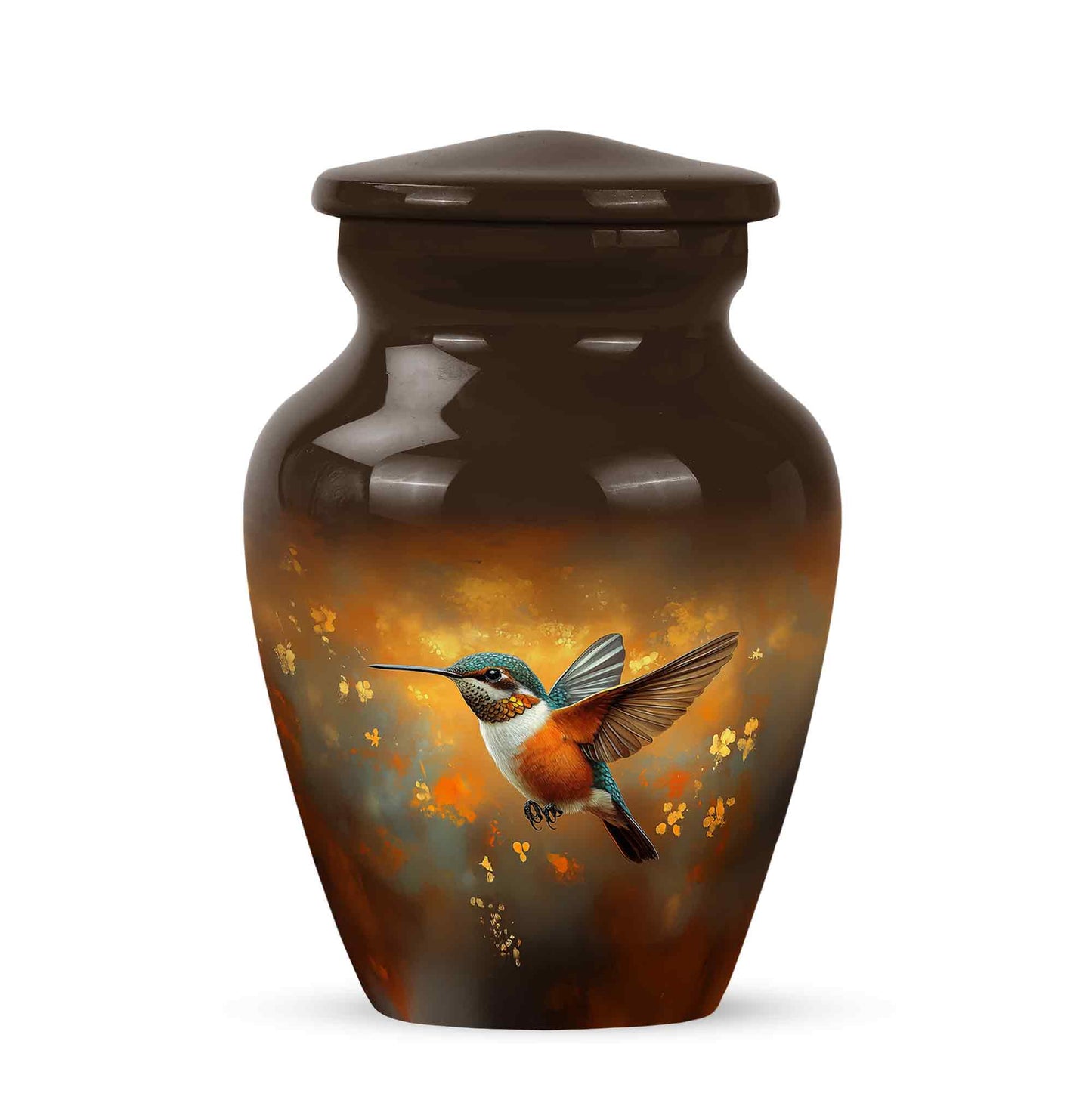 Personalized Seraphic Hummingbird Cremation Urns - Gold 10-inch, 200 cu in - Yatskia