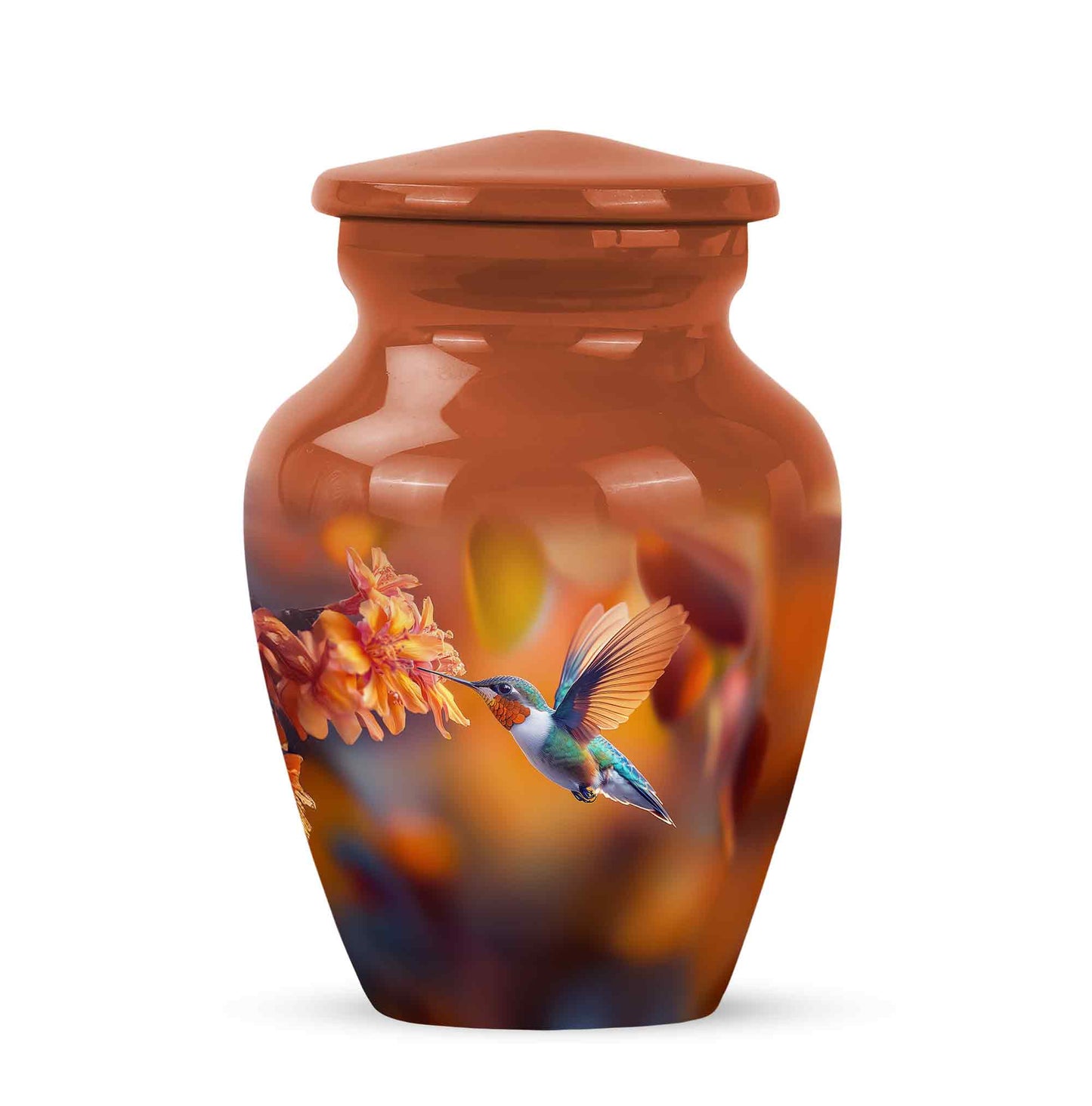Gold Sacred Hummingbird Cremation Urns for Human Ashes - 10-inch, 200 cu in - Yatskia