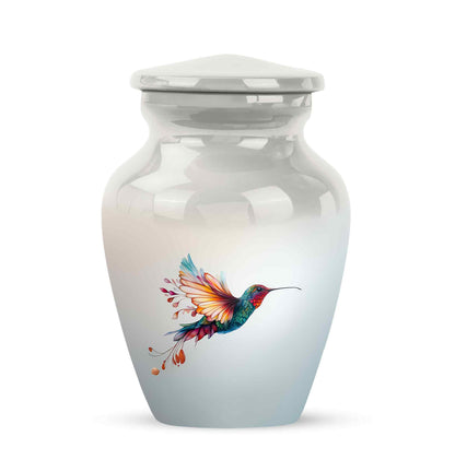 Personalized Hummingbird Cremation Urns - Pristine Silver 10-inch, 200 cu in - Yatskia