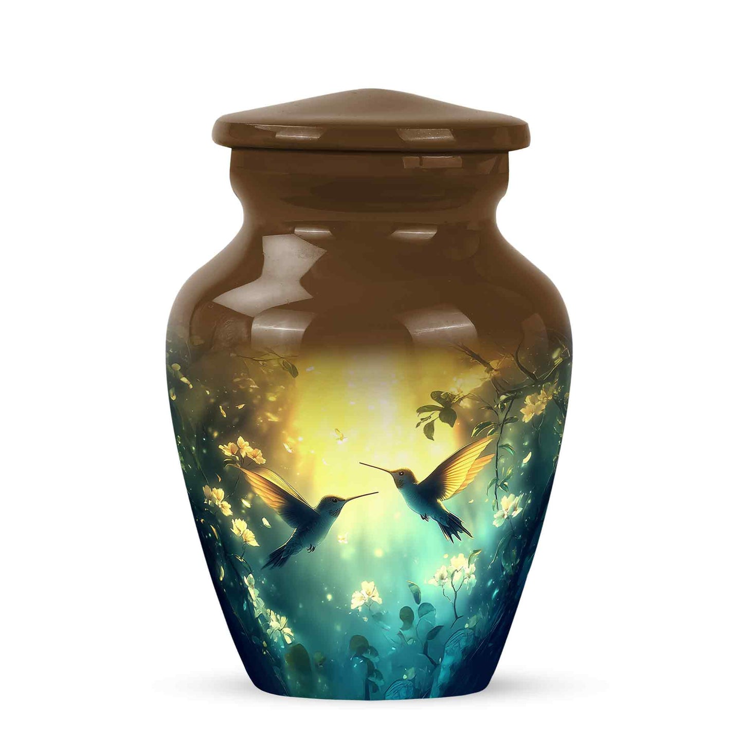 Personalized Hummingbird Cremation Urns - Tranquil Gold 10-inch, 200 cu in - Yatskia
