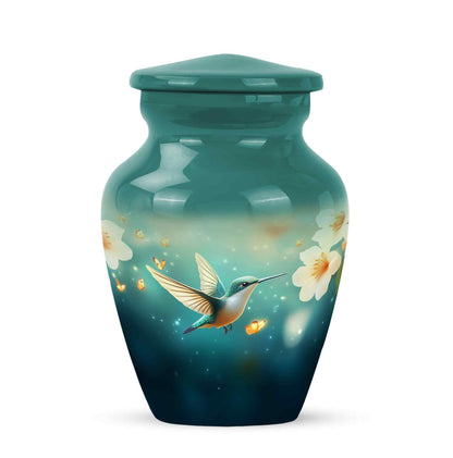 Personalized Teal Steadfast Hummingbird Cremation Urns for Human Ashes - 10-inch, 200 cu in - Yatskia