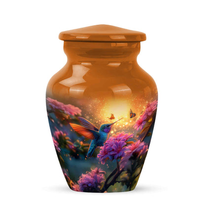 Personalized Gold Heavenly Hummingbird Cremation Urns for Human Ashes - 10-inch, 200 cu in - Yatskia