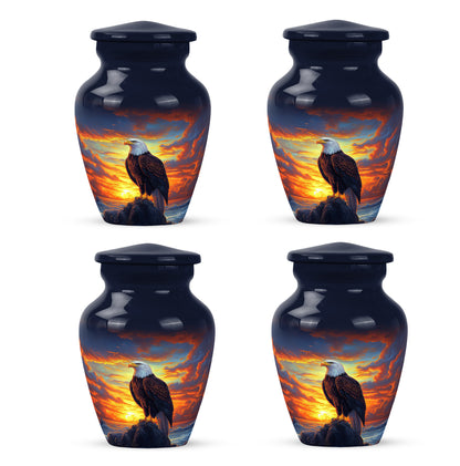 Royal Blue Eagle Cremation Urn side profile showing urn shape - traditional eagle engraving with hand-polished finish - 10 inch aluminum urn for cremated remains