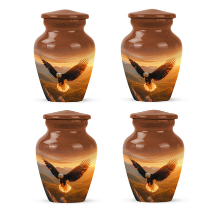Harvest Gold Eagle Cremation Urn side profile showing urn shape - elegant classic eagle relief with fine detailing - 10 inch aluminum urn for cremated remains