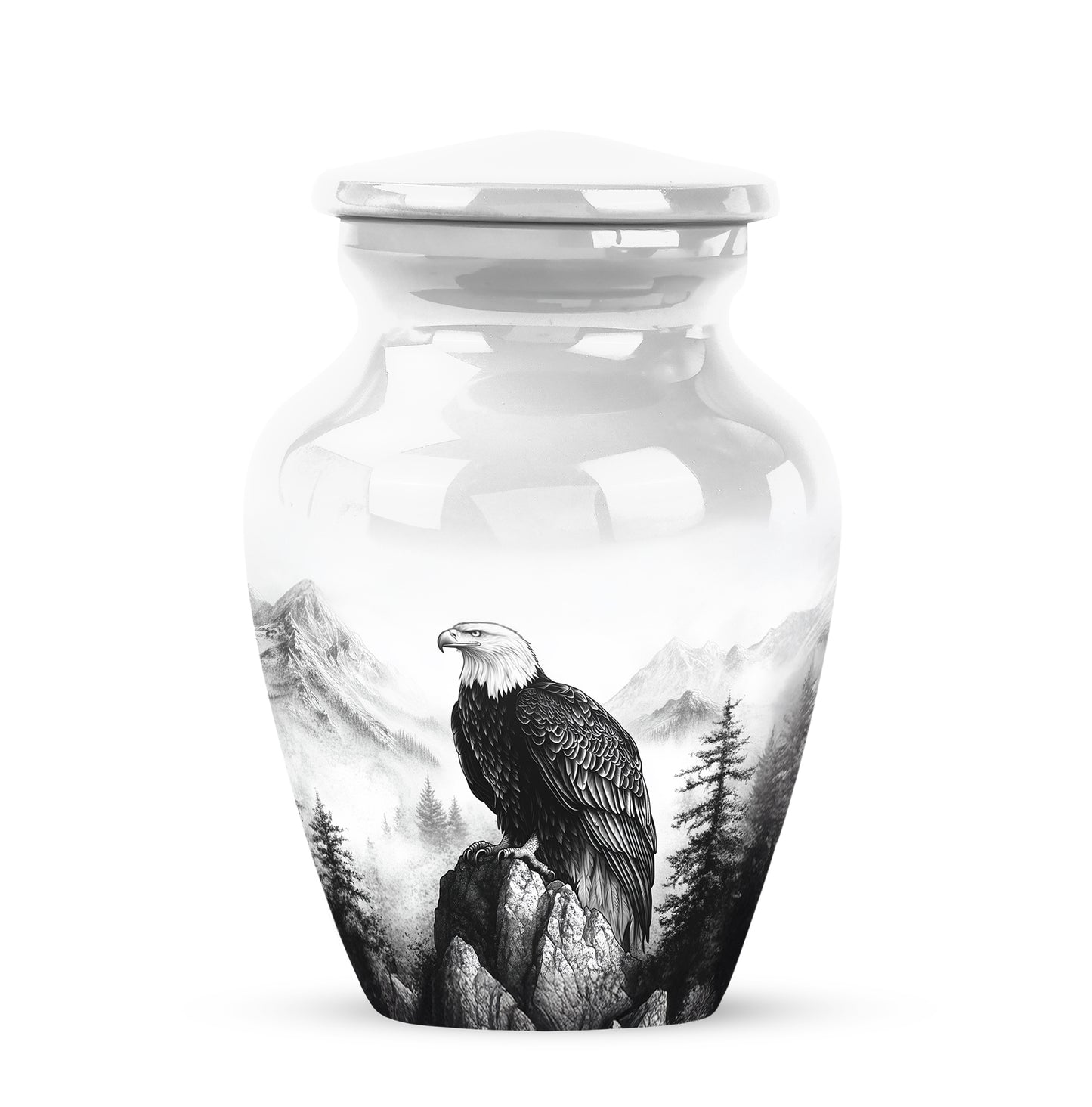 Personalized Silver Revered Eagle Cremation Urns for Human Ashes - 10-inch, 200 cu in - Yatskia