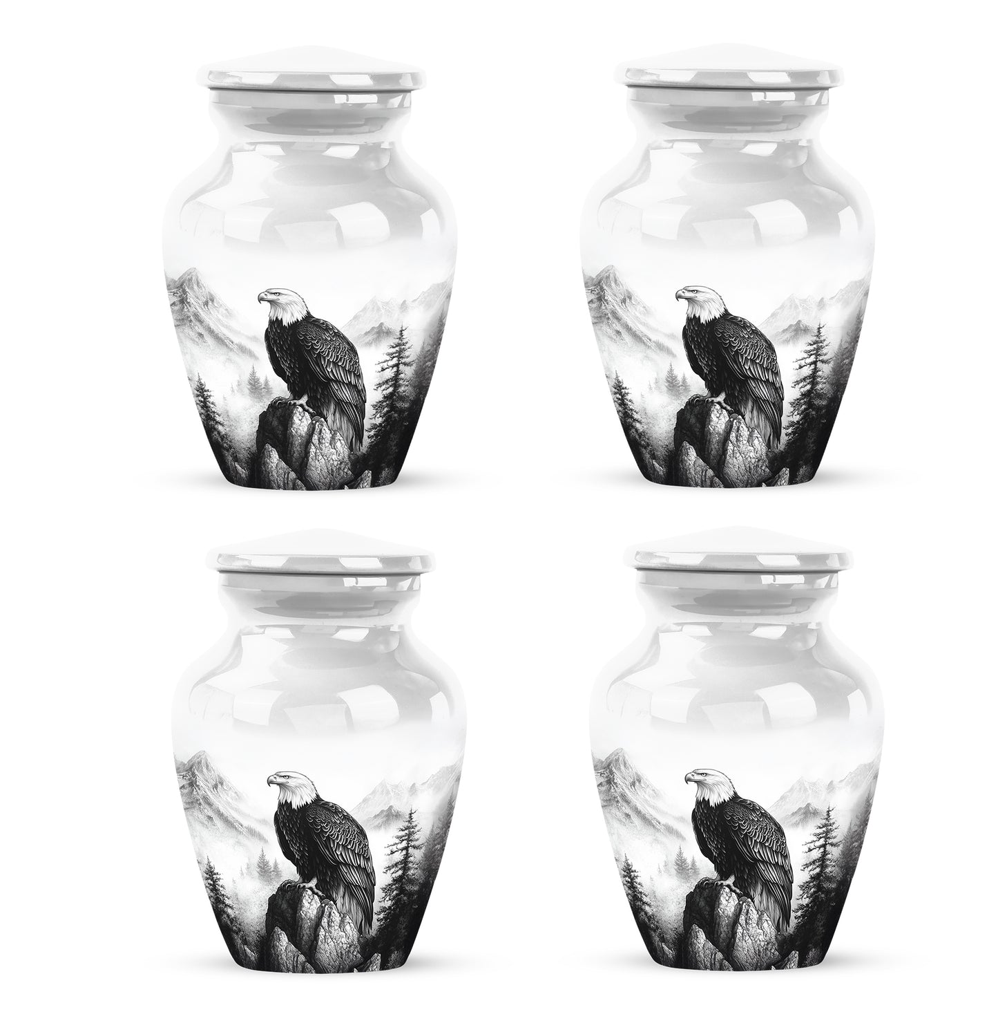 Sterling Silver Eagle Cremation Urn side profile showing urn shape - timeless eagle motif etched into premium metal - 10 inch aluminum urn for cremated remains