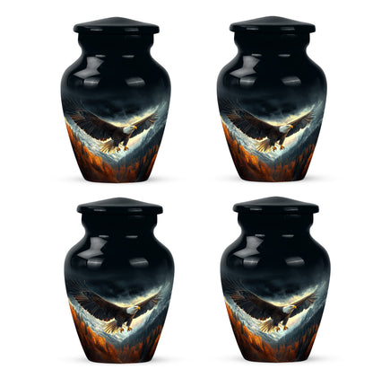 Ebony Eagle Cremation Urn side profile showing urn shape - classic sculpted eagle pattern on smooth aluminum - 10 inch aluminum urn for cremated remains