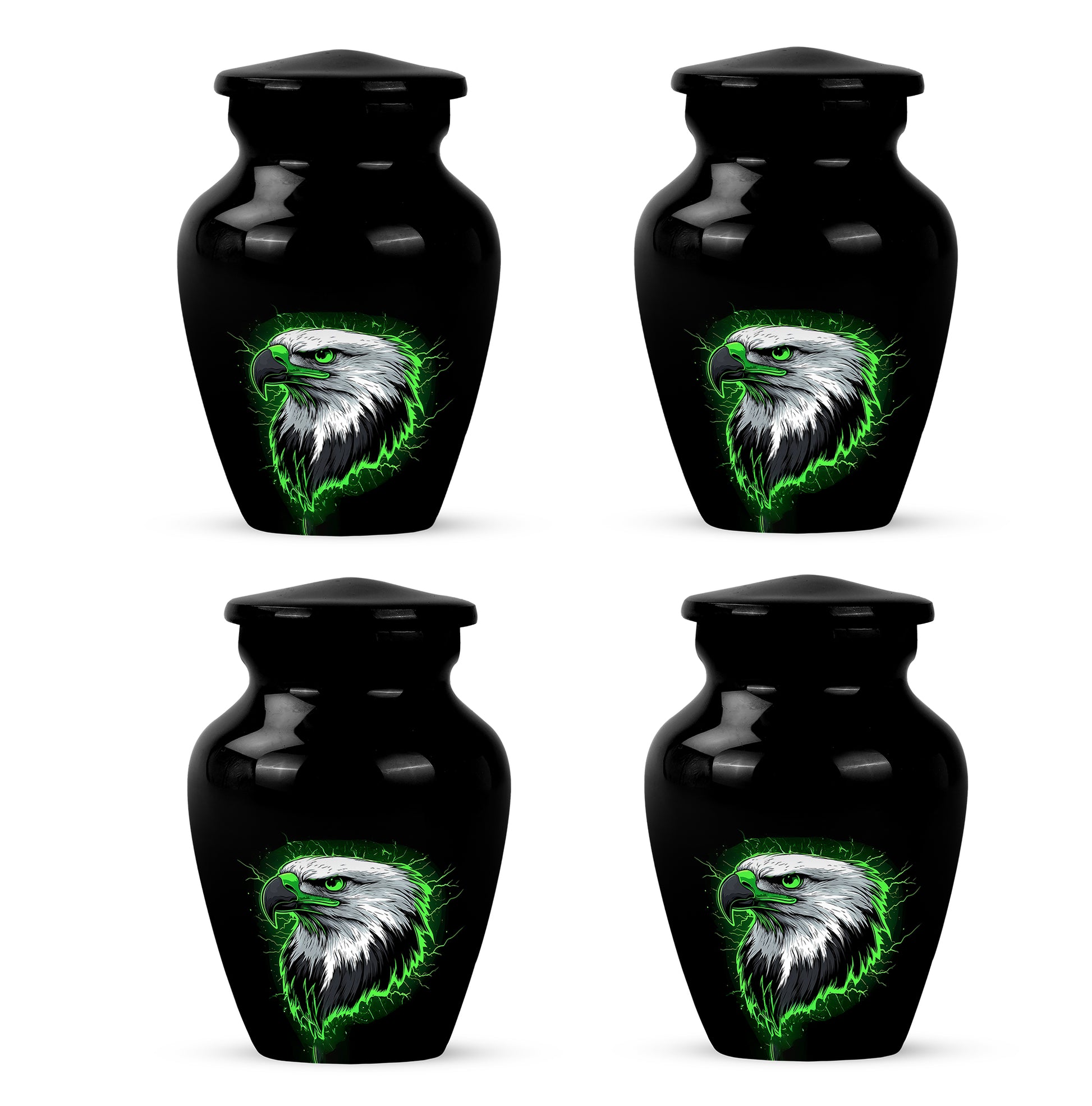 Ebony Eagle Cremation Urn side profile showing urn shape - timeless eagle motif etched into premium metal - 10 inch aluminum urn for cremated remains
